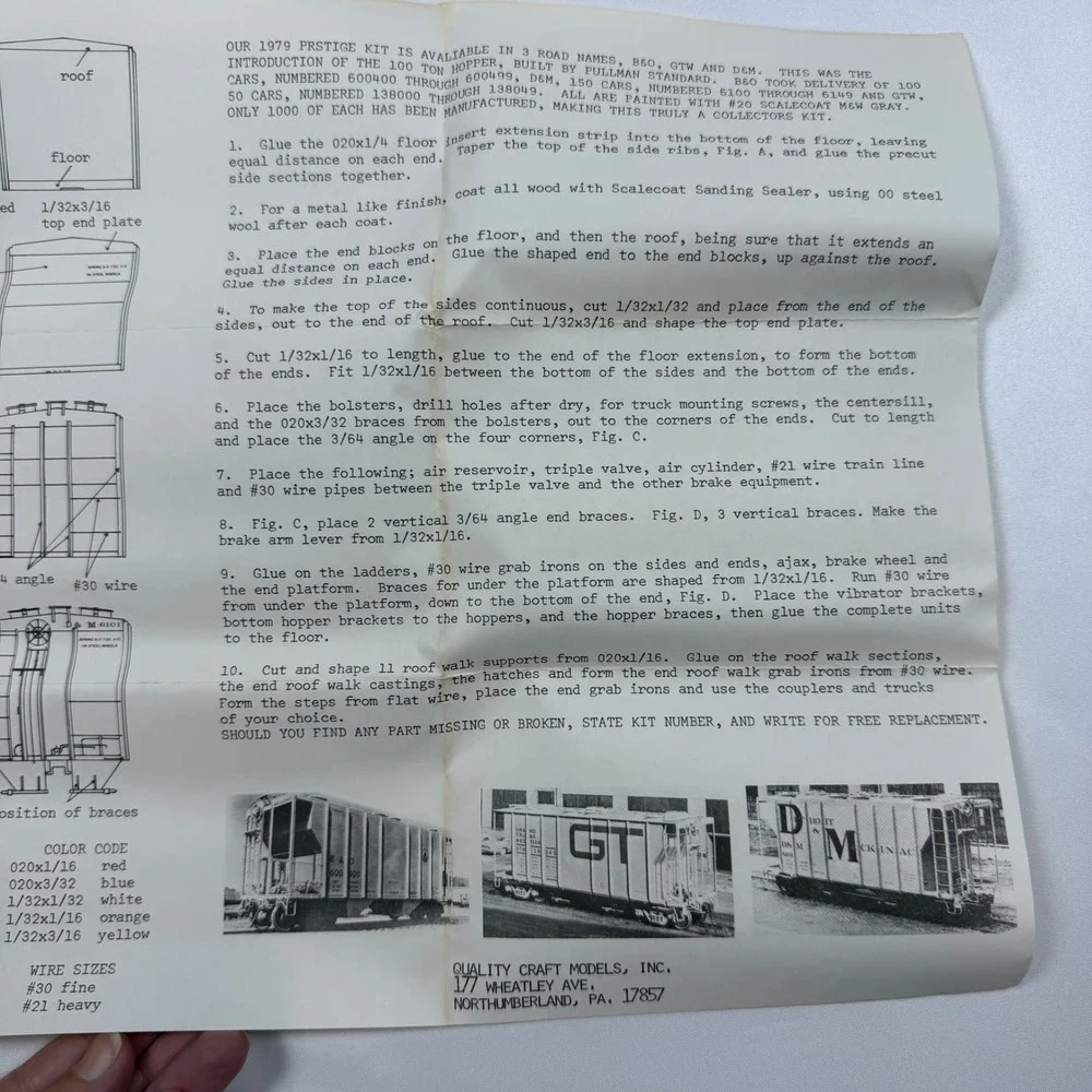 Quality Craft Models GTW 100 Ton Covered Hopper HO Scale Wood Kit 353 1979
